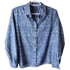 Westbound Wrinkle Free Button Front Shirt Women's M Blue Floral Cotton Top